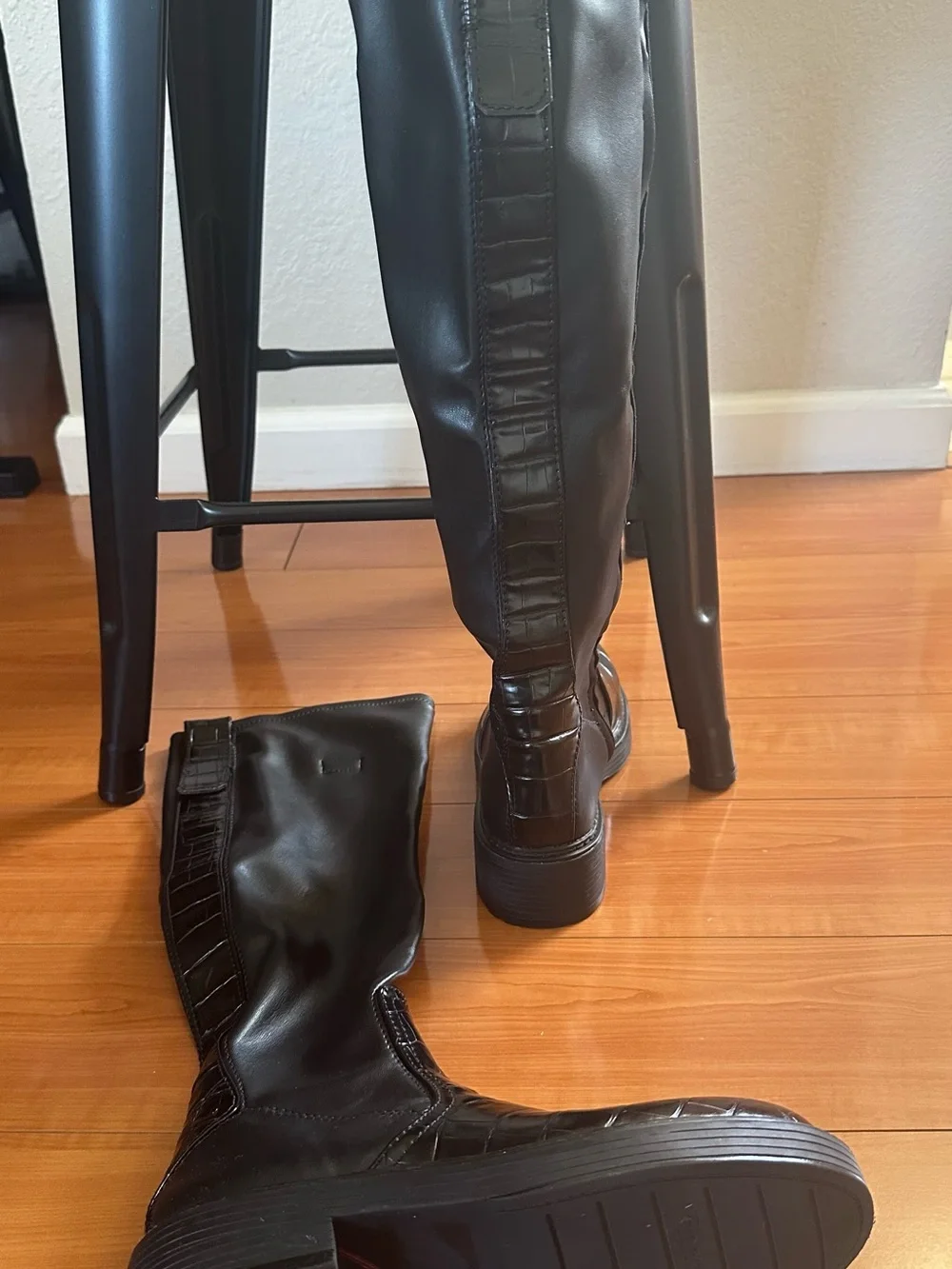 Franco Sarto Keaton Black Croc Knee High Boots Size 7.5 NEW